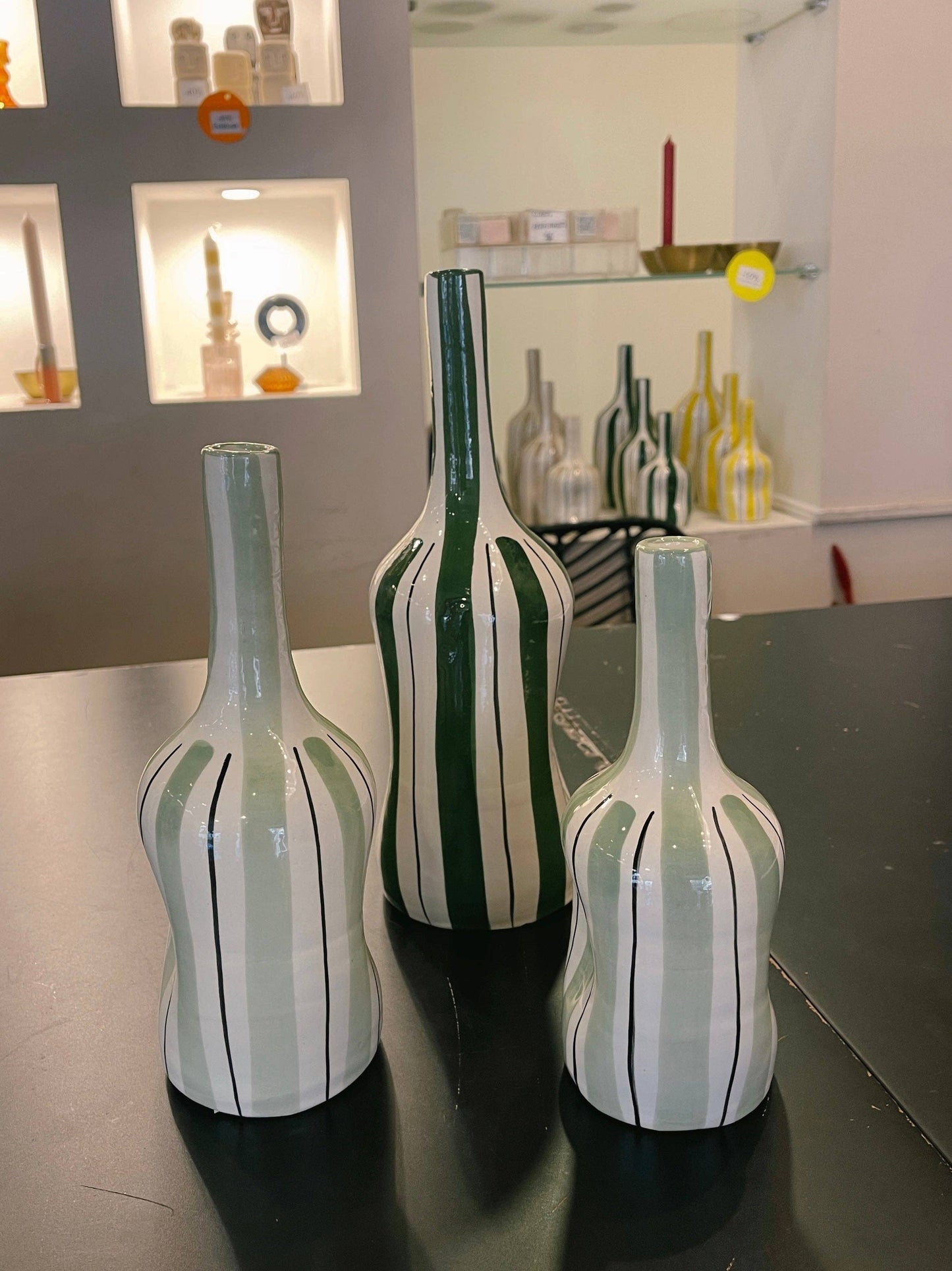 Striped Decorative Vase - Light Green