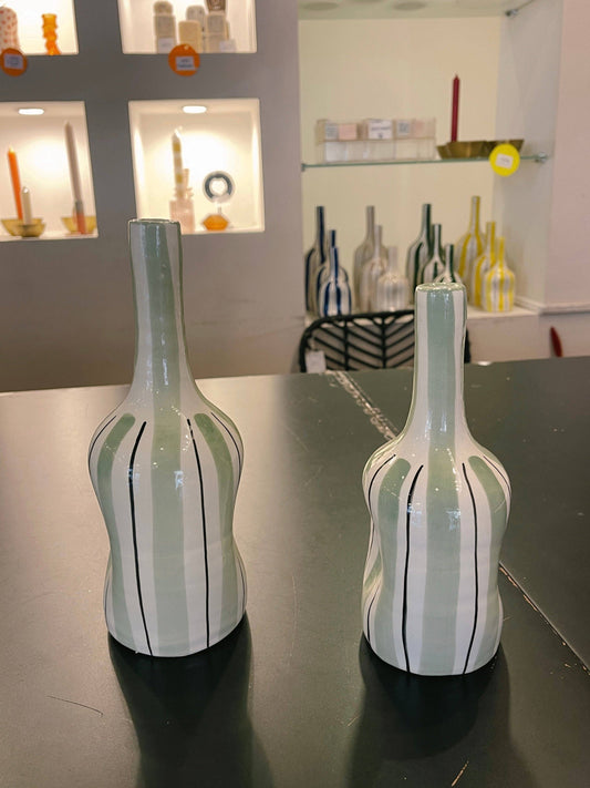 Striped Decorative Vase - Light Green